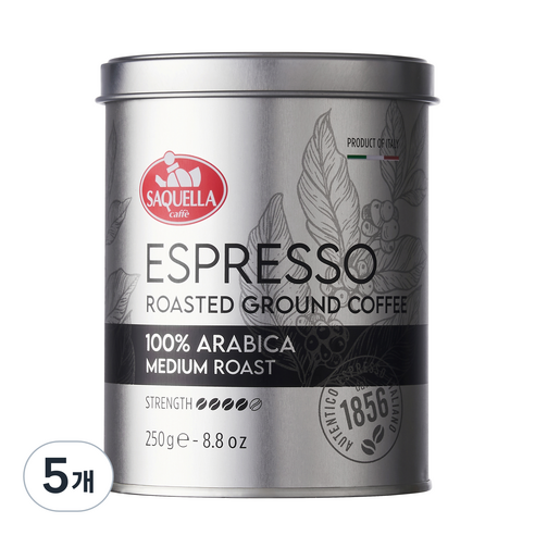 사켈라 100% 아라비카 미듐 로스트 그라운드 볶은커피, 250g, 5개, 커피메이커