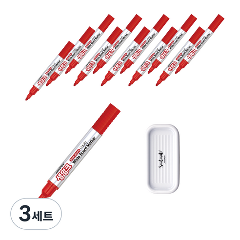자바펜 생잉크 화이트보드마카 12p + 펜트레이 랜덤발송, 빨강, 3세트