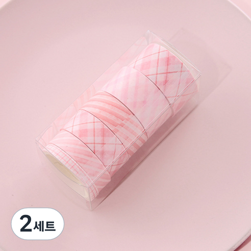 해피제이 다꾸 벽꾸미기 파스텔 체크 마스킹테이프 6종 세트, 2세트, 1 핑크