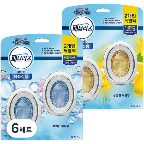 페브리즈 비치형 화장실용 상쾌한 비누향 6ml x 2개입 + 상큼한 레몬향 6ml x 2개입, 6세트