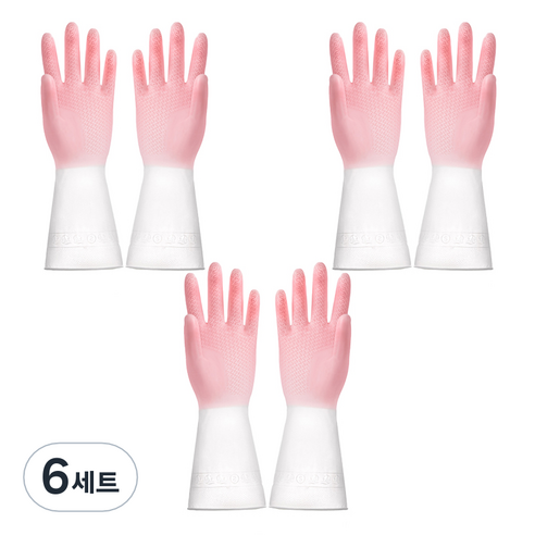 리즈제이니 라텍스 고무장갑 M, 15 모란디 투 컬러 핑크, 중(M), 6세트