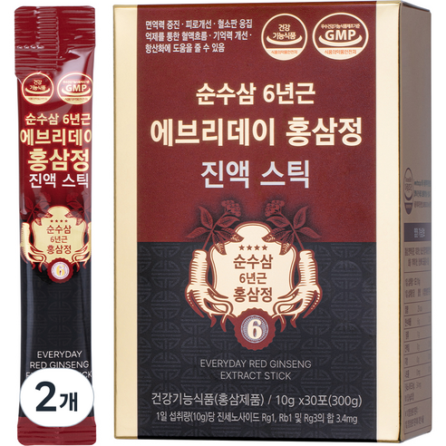 순수삼 6년근 에브리데이 홍삼정 진액 스틱 30p, 300g, 2개