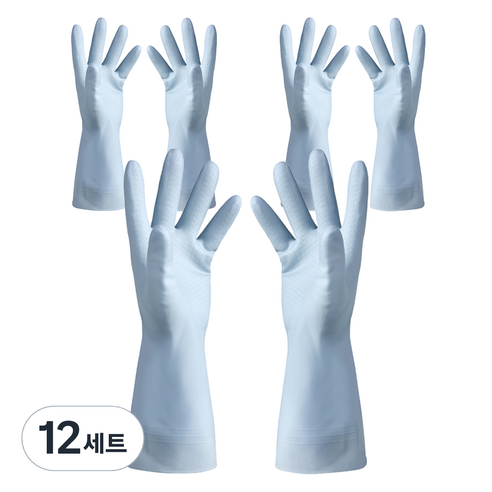 모나홈 예쁘고 편리한 다용도 라텍스 고무장갑 양손착용 세트, 스카이블루, 대(L), 12세트