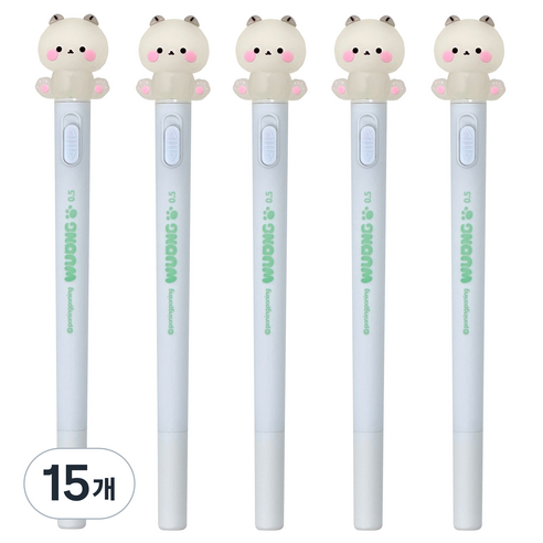 조선문방구 우옹이 LED 라이트 중성펜 0.5mm, 그린, 15개