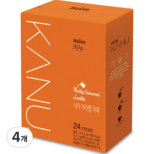 카누 너티 카라멜 라떼 원두커피믹스, 17.3g, 24개입, 4개