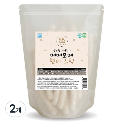 베베모메 유기농 현미 스틱 떡뻥 아기과자, 30g, 2개