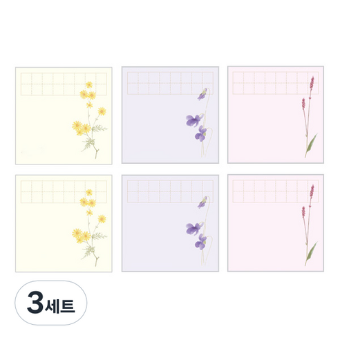 인도사이다 꽃길여담 메모지 3종 x 2p, 국화, 제비꽃, 개여뀌, 3세트