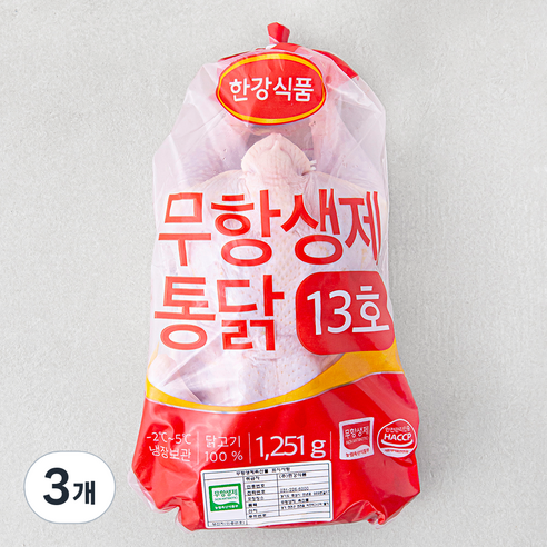 한강식품 무항생제 인증 통닭 13호, 1.251kg, 3개
