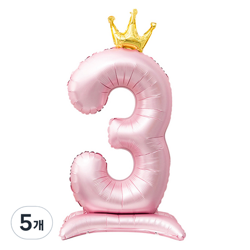 인블룸 대형 왕관 숫자 3 스탠드 파티풍선, 핑크, 5개