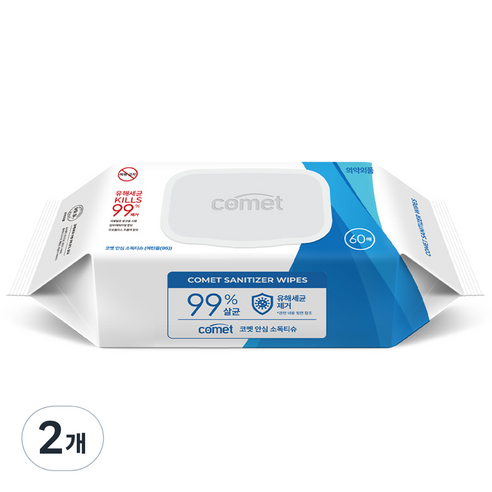 코멧 안심 소독티슈, 50g, 60매, 2개
