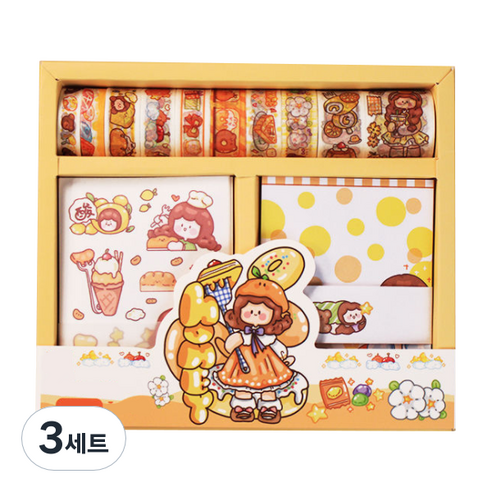 동아피엠에스 페어리테일 마스킹테이프 + 메모 + 스티커 기프트박스, 달콤한 꿀, 3세트