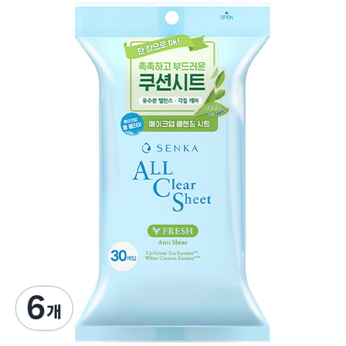 센카 올 클리어 시트 프레시, 30개입, 6개