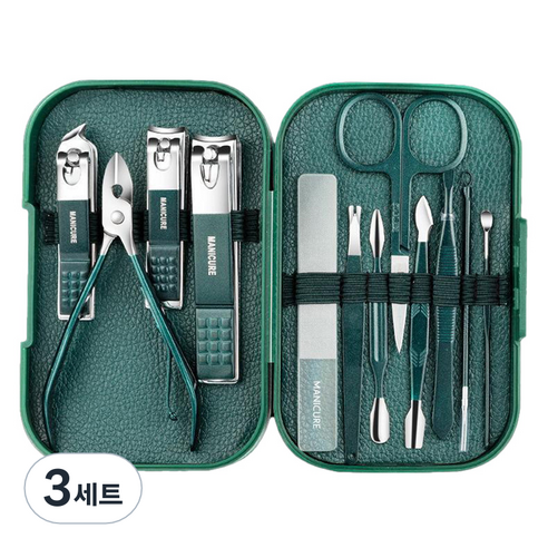 여행용 손톱 발톱 깎이 12종 세트, 3세트, 그린