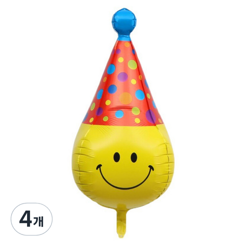 미미파티 해피 스마일 꼬깔 생일 파티 은박 풍선 83 x 28 cm, 옐로우 + 레드 + 블루, 4개