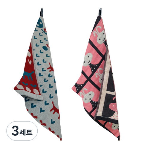북유럽풍 순면 일러스트 면행주 2종 세트, 3세트, 005 산책레드, 랜덤발송