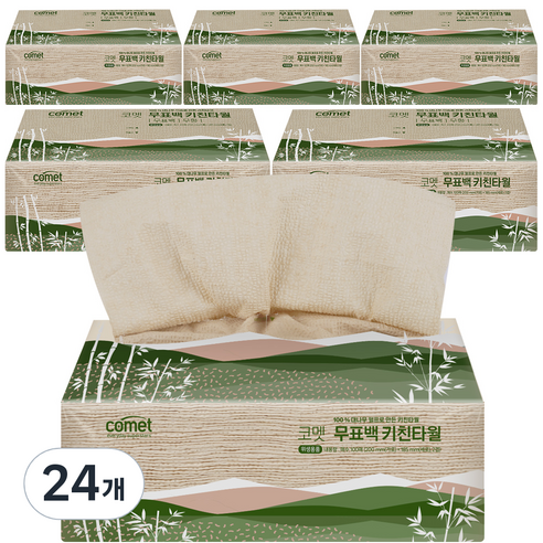 코멧 뽑아쓰는 무표백 천연펄프 키친타월, 24개, 100매