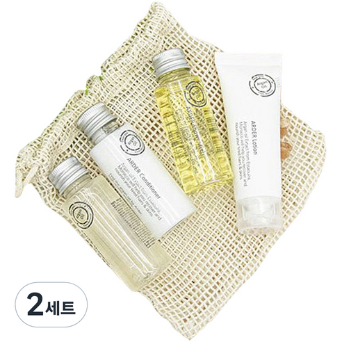 아르더 프리미엄 트래블킷 면 파우치 + 샴푸 30ml + 컨디셔너 30ml + 바디워시 30ml + 바디로션 30ml 세트, 2세트