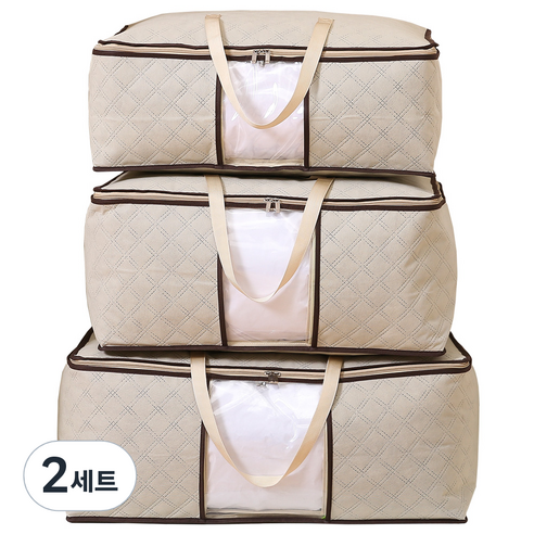 하늬통상 부직포 이불정리함 3종 세트, 베이지, 2세트