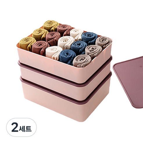 Y플러스 원 다용도 컬러 속옷정리함 10칸 + 15칸 + 1칸, 투톤 핑크, 2세트