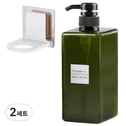모나코올리브 호텔식 샴푸 린스 디스펜서 650ml + 무타공 샴푸홀더 세트, 딥그린(디스펜서), 2세트