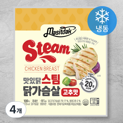 맛있닭 스팀 닭가슴살 고추맛 (냉동), 100g, 4개