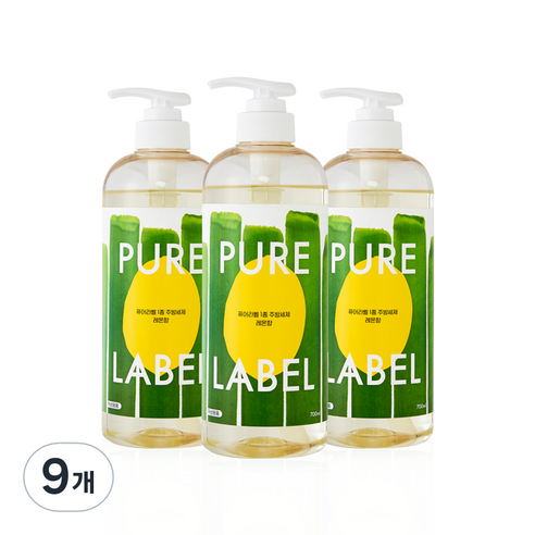 퓨어라벨 주방세제 레몬향 본품, 9개, 700ml