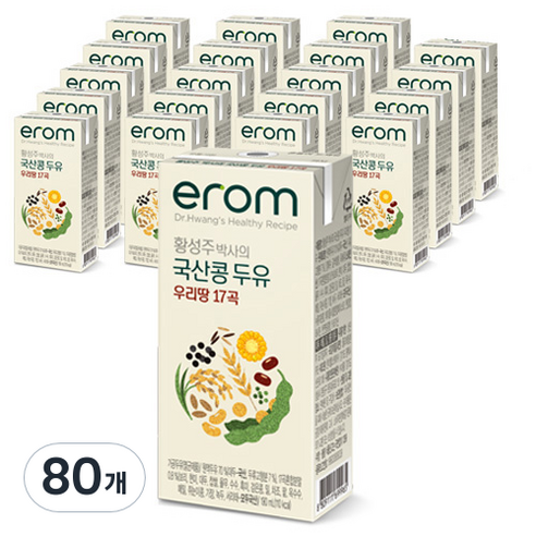 이롬 황성주 국산콩 두유 우리땅 17곡, 190ml, 80개