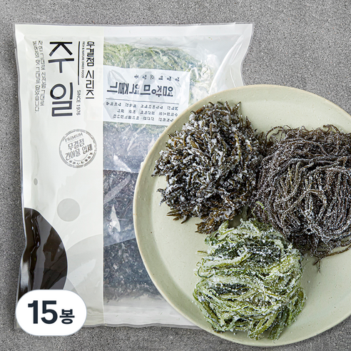 주일 무결점 오독오독 해초 미역줄기 + 꼬시래기 + 톳, 200g, 15봉