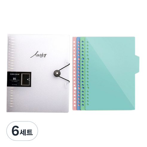 코히모 O링 단추형 파일 바인더 B5 26공 + 책갈피 세트 4W146, 반투명, 6세트