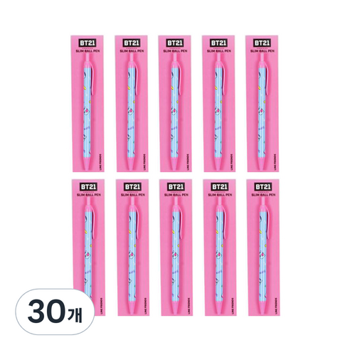 라인프렌즈 BT21 슬림볼펜 0.5mm, 망, 30개