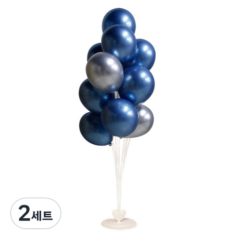 와우파티코리아 하트풍선꽂이 세트, 크롬블루 실버2, 2세트
