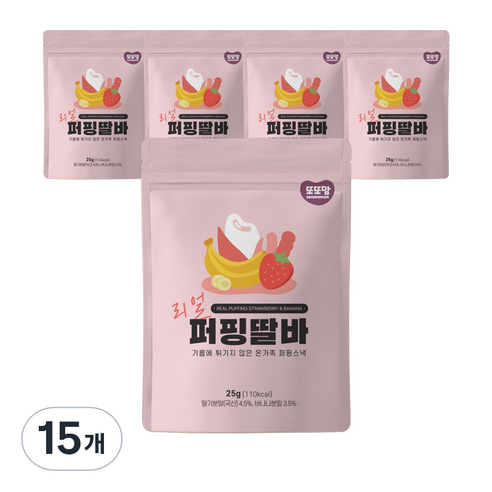또또맘 리얼 퍼핑 유아과자 25g, 딸바맛, 15개