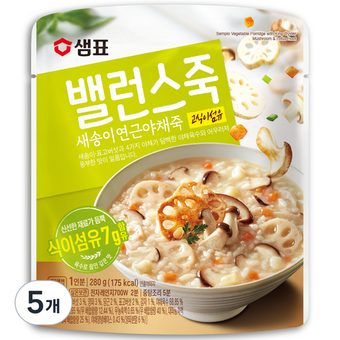 샘표 밸런스 새송이 연근 야채죽, 280g, 5개