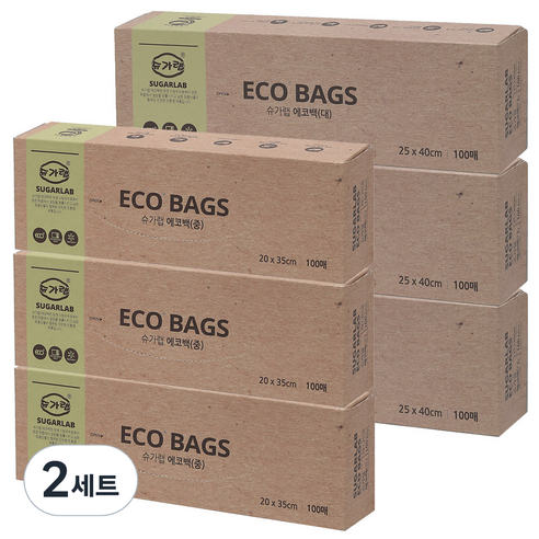 슈가랩 에코백 대 3p + 중 3p, 대(L), 100매입, 2세트