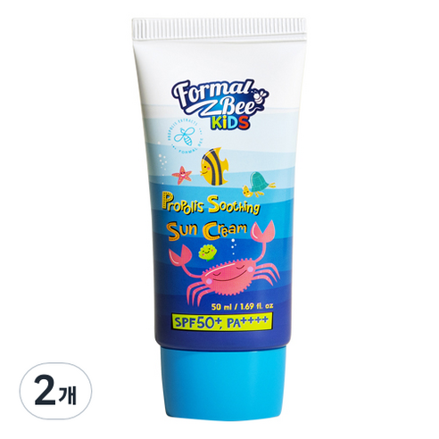 포멀비 키즈 유아 프로폴리스 수딩 선크림 SPF50+ PA++++ 아기 자외선차단제, 50ml, 2개