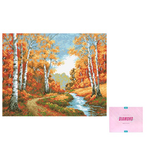 디클레어 액자 캔버스형 보석십자수 DIY 키트 40 x 50 cm, 1세트, 가을 자작나무 숲