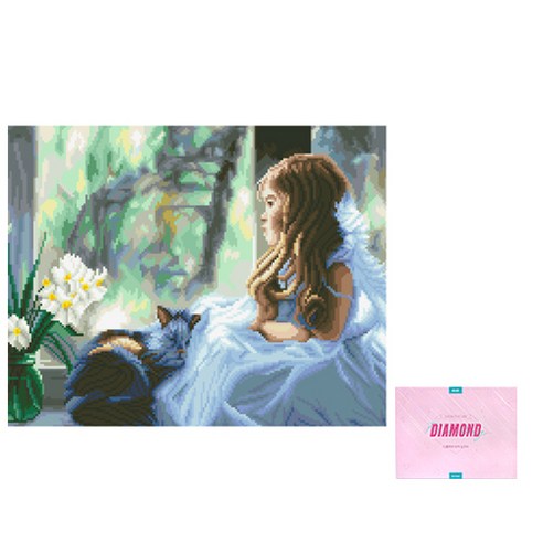 디클레어 액자 캔버스형 보석십자수 DIY 키트 40 x 50 cm, 1세트, 소녀의 기다림