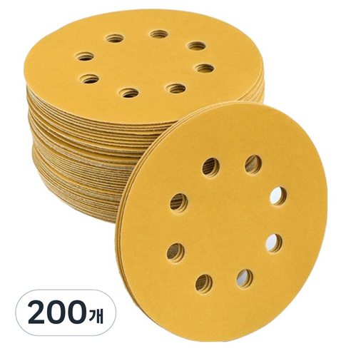 OON 8홀 원형 80방 샌딩 페이퍼 골드 125mm, 200개