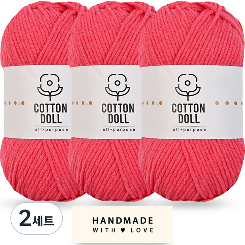 니뜨 코튼돌실 50g x 3p + 코튼 라벨 세트, 2세트, 16 코랄