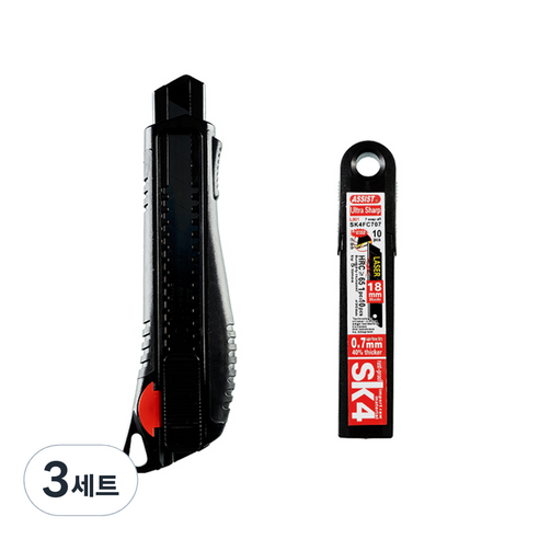 어시스트 컷터칼 48G-L1 + 칼날 L-100A 10p, 혼합색상, 3세트