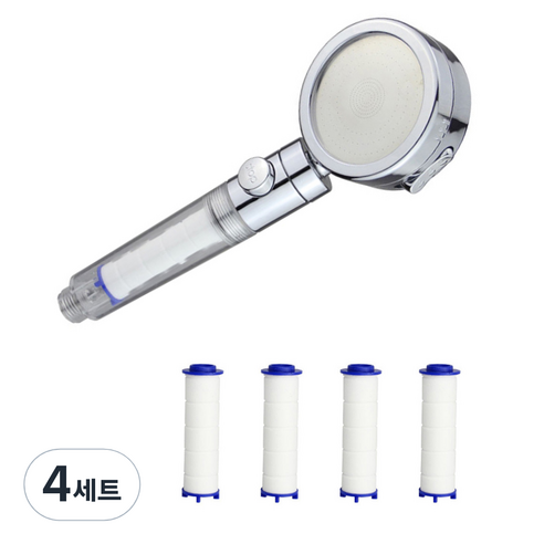 3단 원클릭 스위치 필터 샤워기 + 필터 4p, 혼합색상, 4세트