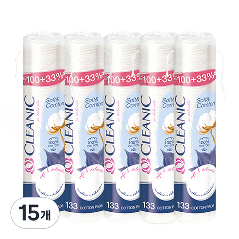 클레아닉 Pro Silk 소프트 앤 컴포트 화장솜, 133개입, 15개