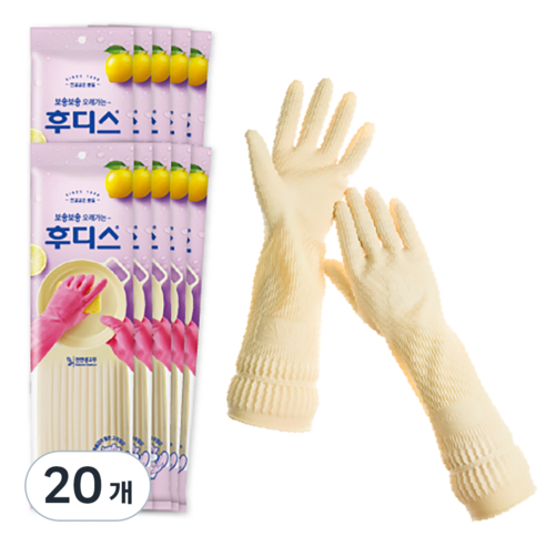 후디스 고무장갑 L, 아이보리, 20개