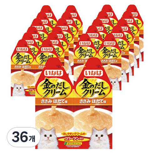 이나바 고양이 금빛육수 크림 파우치 2p, 혼합맛(닭가슴살/가리비), 60g, 36개
