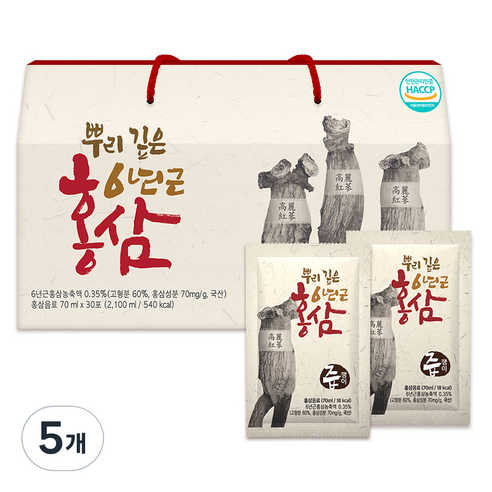 즙쟁이 뿌리 깊은 6년근 홍삼, 2100ml, 5개