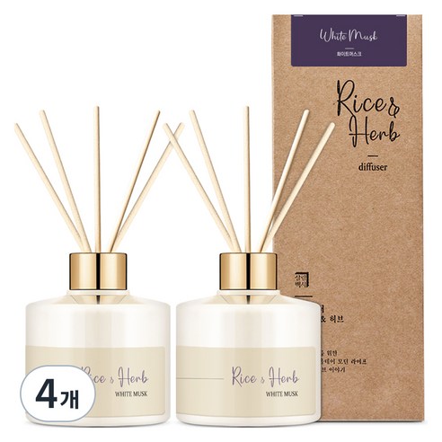 살림백서 라이스 앤 허브 디퓨저, 화이트머스크, 200ml, 4개