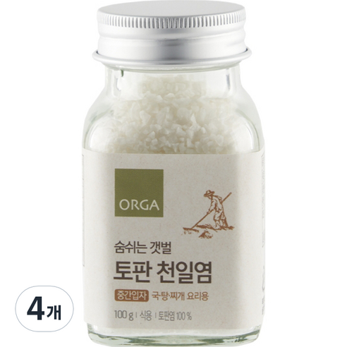 ORGA 숨쉬는 갯벌 토판 천일염 중간입자, 100g, 4개