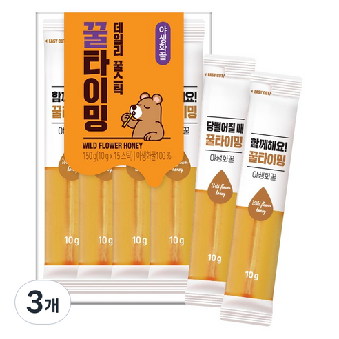 녹차원 꿀타이밍 야생화 꿀스틱 15p, 150g, 3개