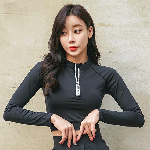 튜브트리 여성용 크롭탑 래쉬가드 상의 B6207, 블랙