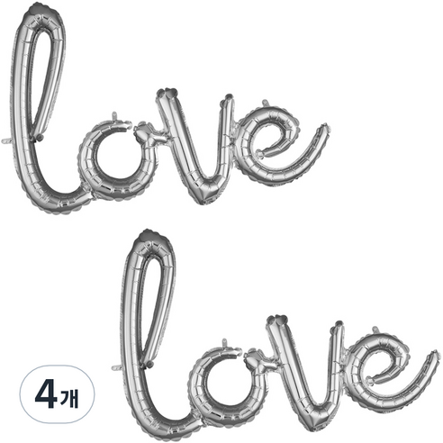 아나그램 이니셜 필기체 은박풍선 love, 실버, 4개